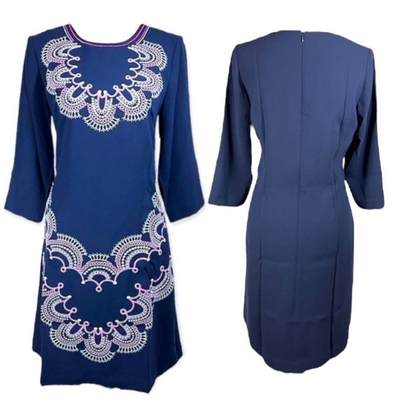 NWT Eliza J Navy and Purple Embroidered Shift Dress sz 10 - Picture 14 of 15